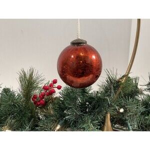 Kugel Style Ornament Rust Crackle Glass Christmas Holiday 3.75” Vintage